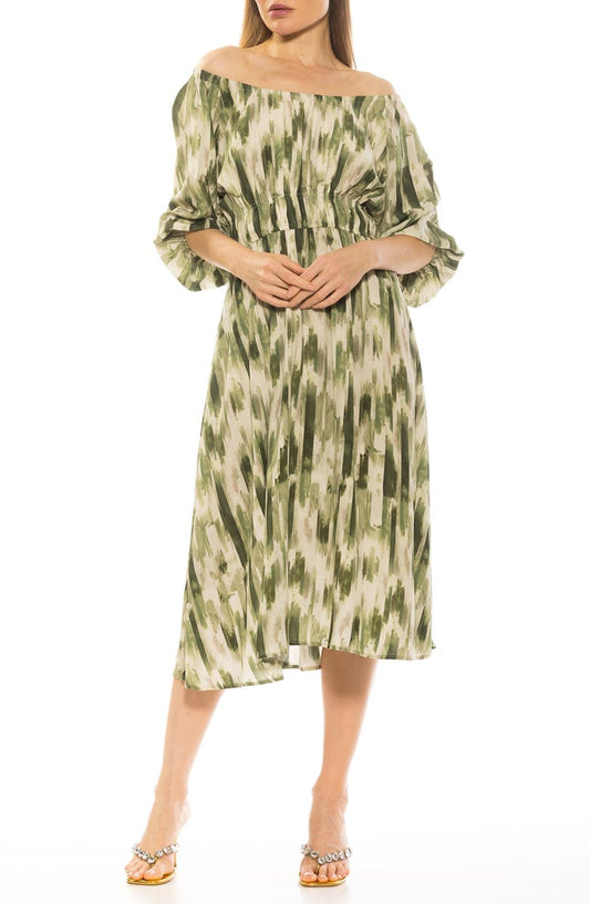 Emily Balloon Sleeve Fit & Flare Midi Dress