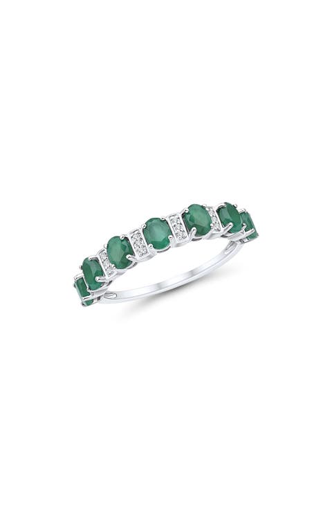 14K White Gold Emerald & Diamond Ring