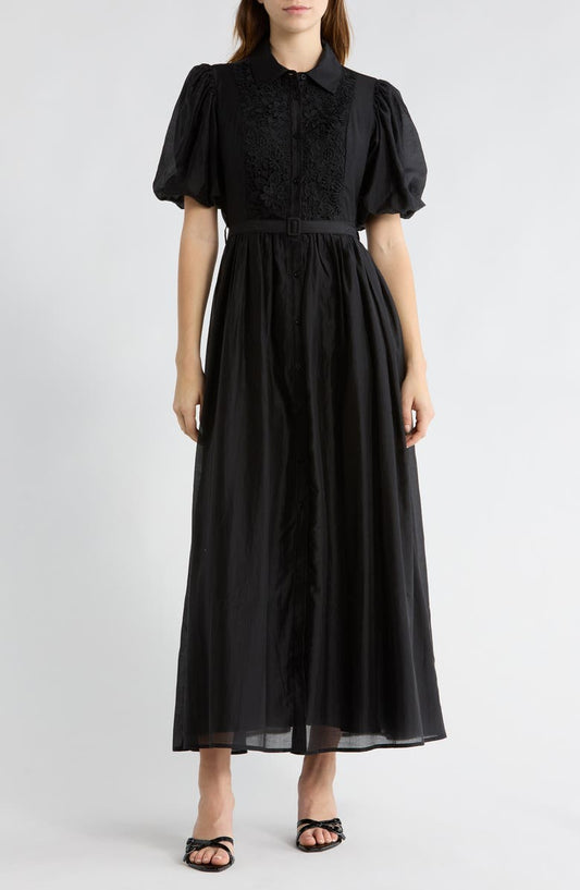 Brielle Puff Sleeve Lace Bodice Shirtdress