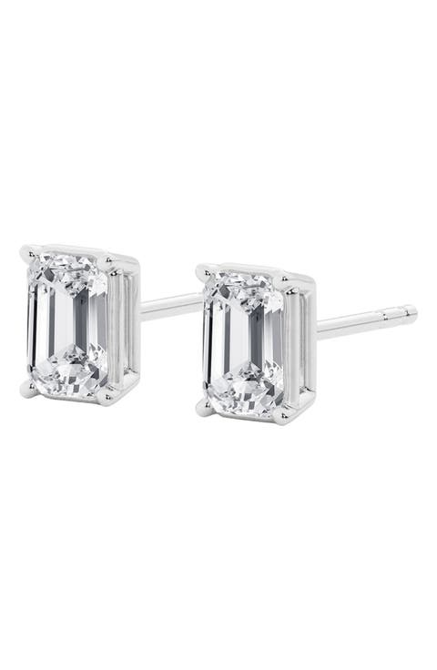 14K Gold Emerald Cut Lab-Created Diamond Stud Earrings - 1.5ct