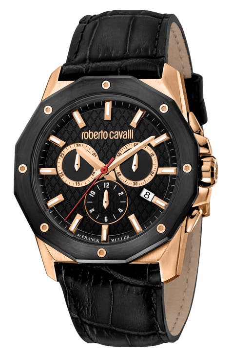 Reloj con correa de piel repujada, 42 mm