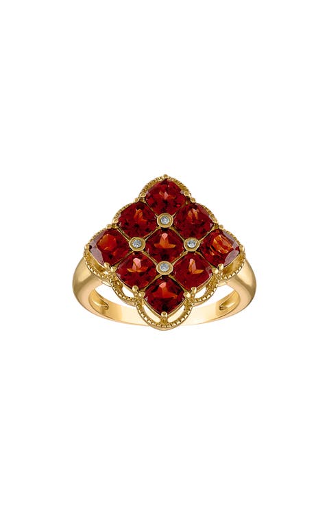 14K Gold Plated Sterling Silver Garnet & Diamond Ring