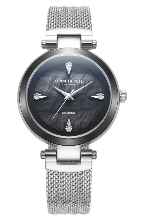 Reloj con correa de malla Diamond Index, 34 mm