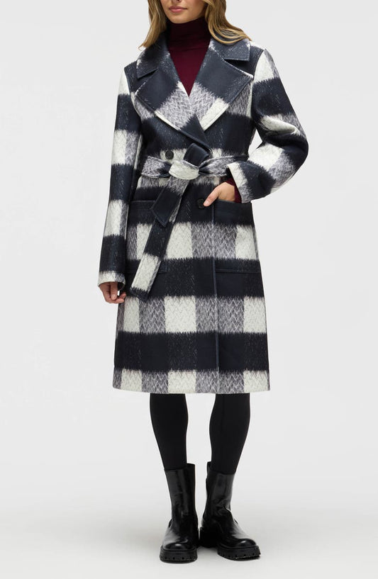 Buffalo Plaid Belted Double Breasted Coat