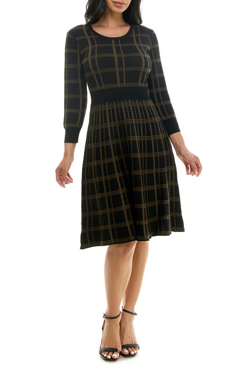 Vestido jacquard con cuello redondo a cuadros