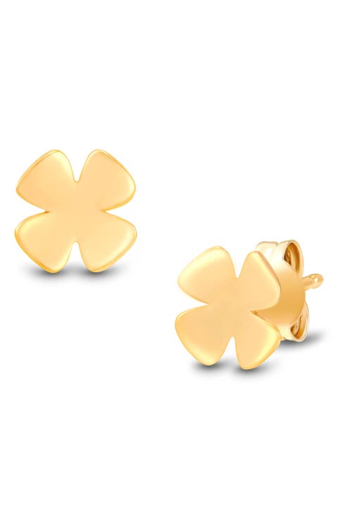 14K Yellow Gold Four Leaf Clover Stud Earrings