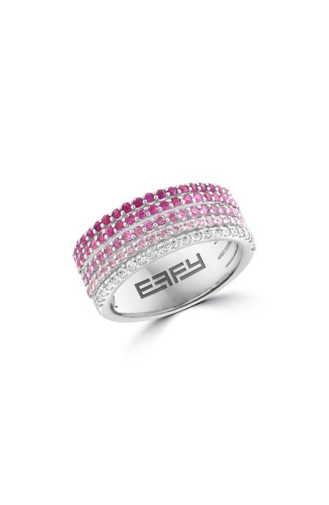 Sterling Silver Pavé Pink Sapphire, Rhodolite & White Zircon Band Ring