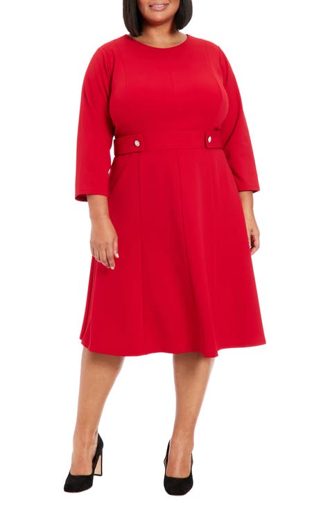 Vestido entallado y con vuelo con trabilla en la cintura y diamantes de imitación (Plus)