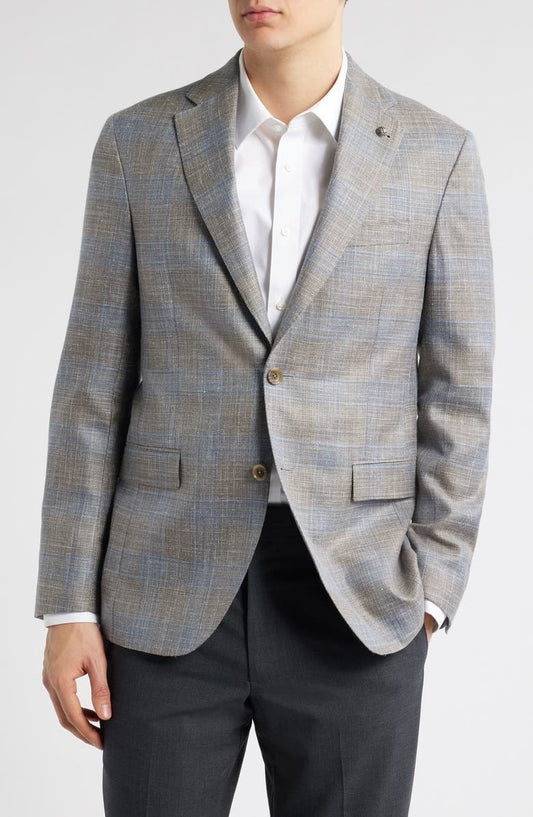 Midland Contemporary Fit Plaid Slub Wool & Silk Blend Sport Coat