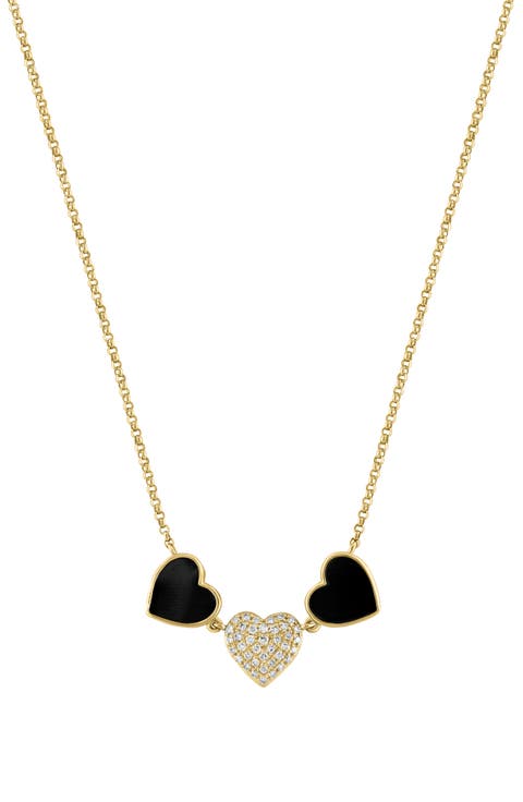 Onyx & Diamond Heart Necklace