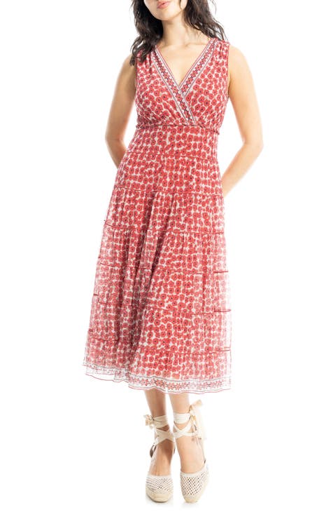 Vestido midi de malla sin mangas con cuello en V