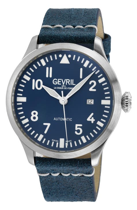 Reloj automático Vaughn con correa de piel, 44 mm