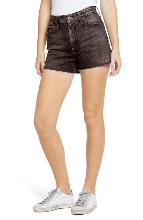 Pantalones cortos de mezclilla con corte y dobladillo sin rematar de cintura alta Alexxis (negro sombra)