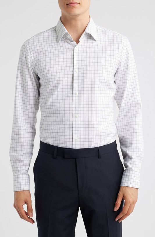 Hank Kent Slim Fit Check Stretch Cotton Dress Shirt (Regular & Big)