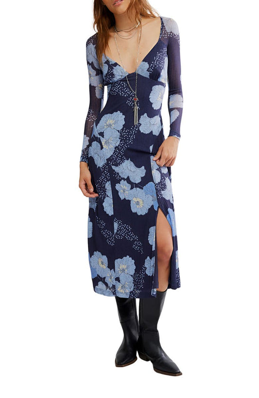 Calla Floral Long Sleeve Knit Midi Dress