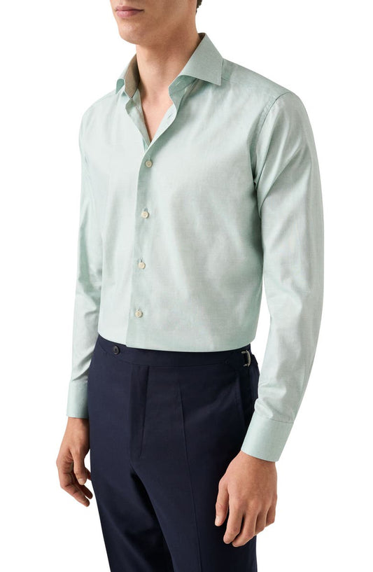 Contemporary Fit Solid Green Cotton Dobby Dress Shirt (Regular & Big)