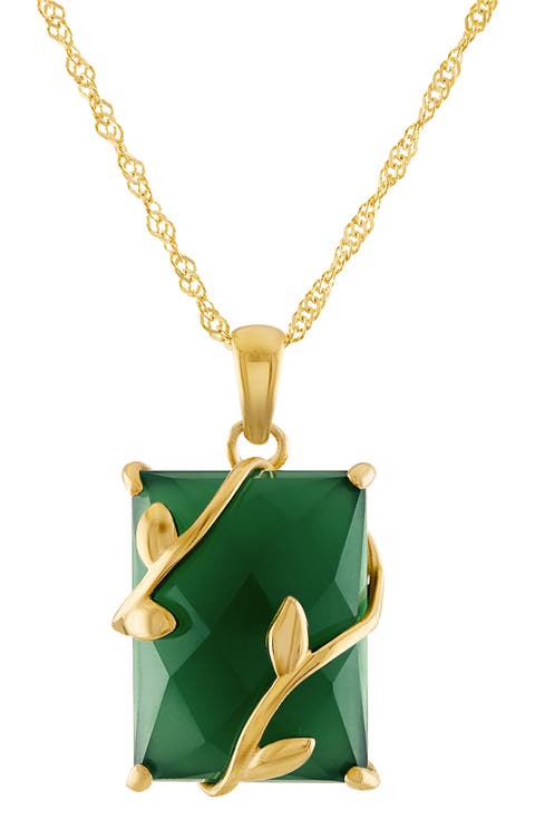 14K Gold Plate Sterling Silver Green Chalcedony Pendant Necklace