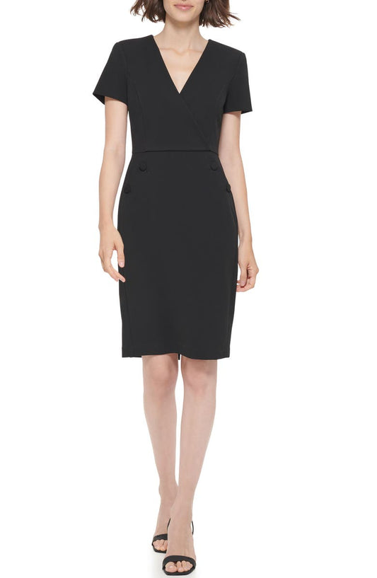 V-Neck Button Sheath Dress