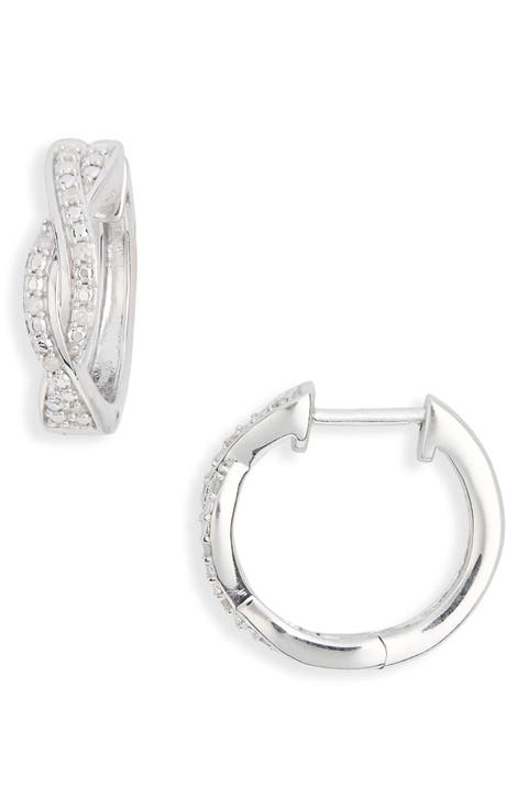 Sterling Silver Pavé Diamond Huggie Hoop Earrings