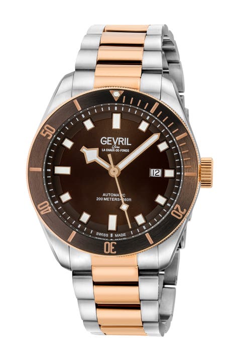 Reloj Yorkville de acero inoxidable bicolor para hombre, 43 mm