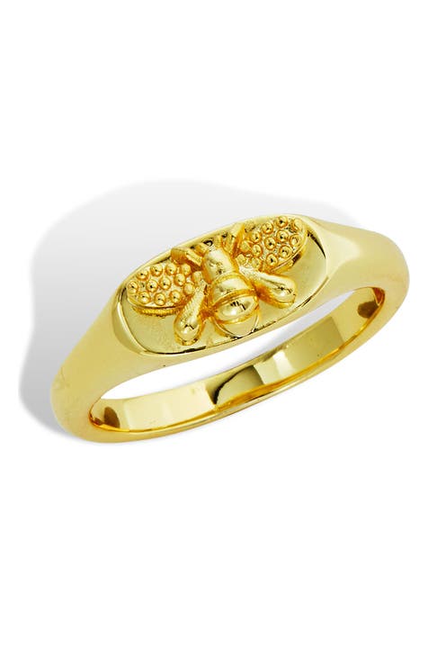 Anillo de sello Abeja chapado en oro de 14 quilates