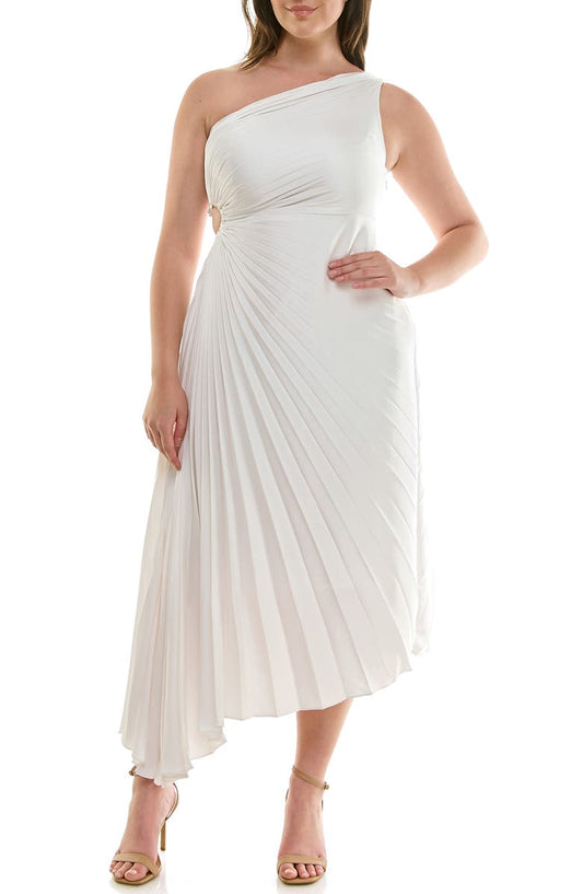 One Shoulder Pleat Midi Dress