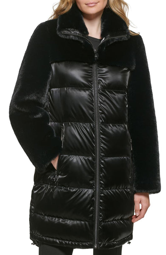 Lacquer Water Resistant Faux Fur Trim Puffer Jacket