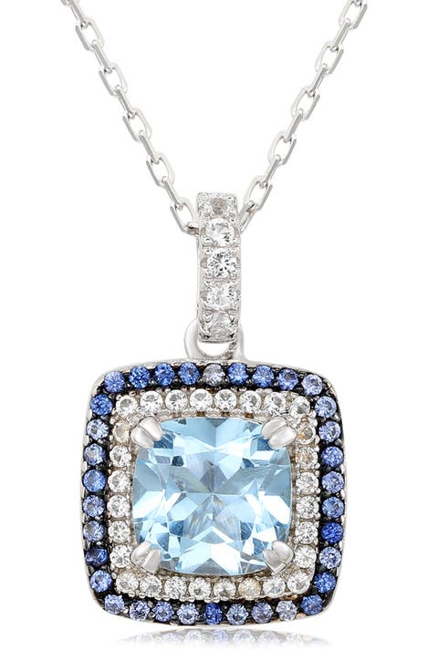 Semiprecious Stone & White Topaz Cushion Pendant Necklace