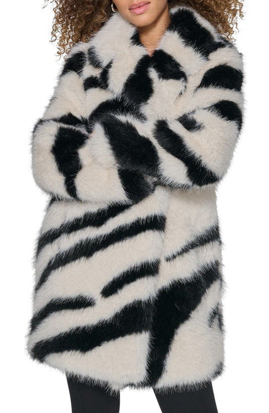 Oversize Zebra Print Faux Fur Jacket