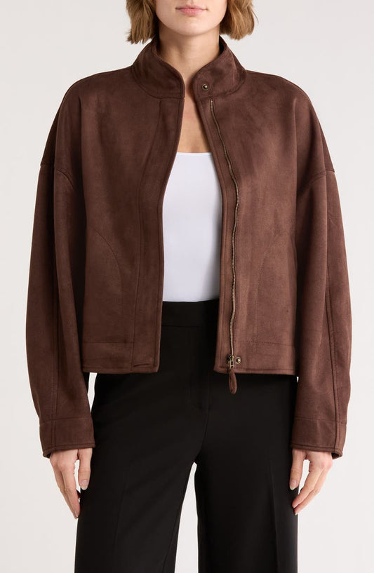 Faux Suede Full Zip Jacket