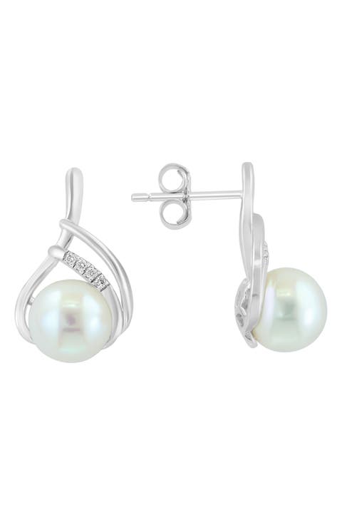 Freshwater Pearl & Diamond Stud Earrings - 0.04ct.