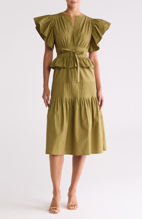 Vestido midi con volantes escalonados