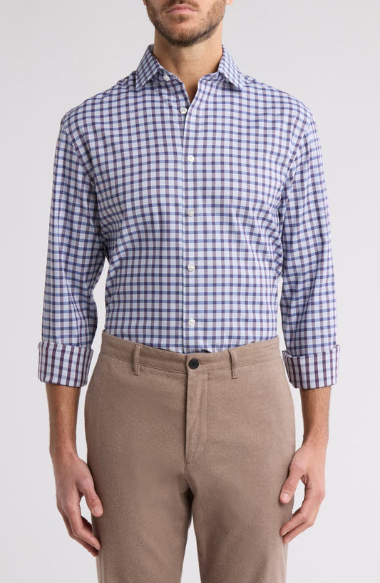 Slim Fit Plaid Quick Wicking Stretch Dress Shirt (Big & Tall)