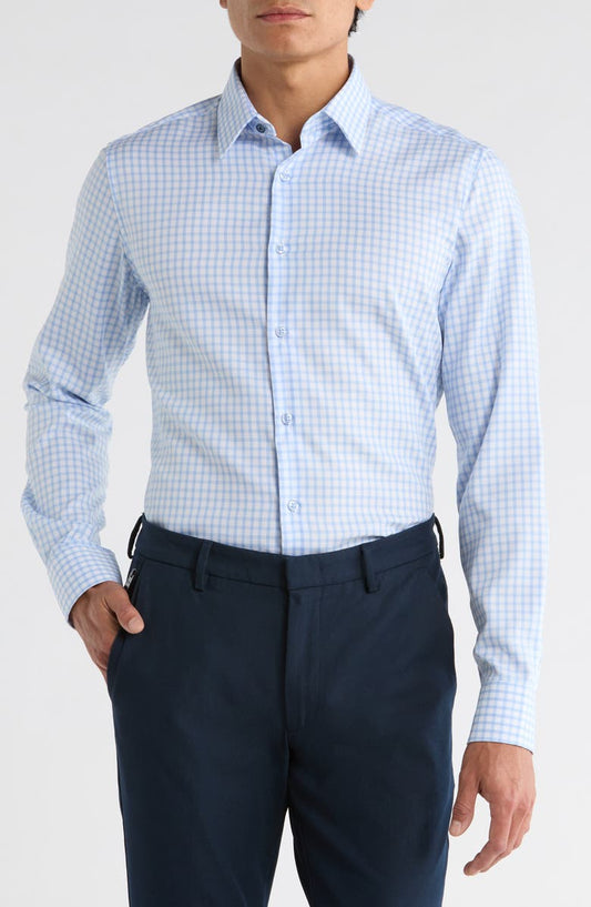Slim Fit Check Stretch Cotton Dress Shirt