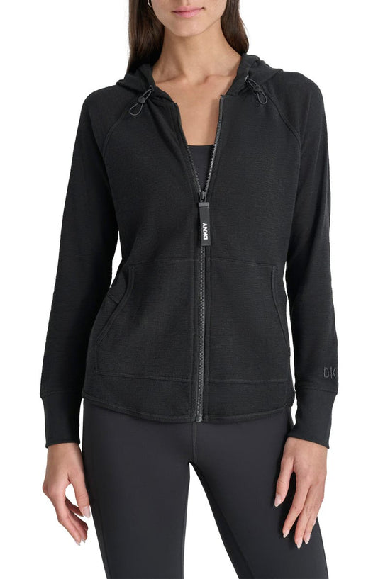 Slub Waffle Knit Zip Hoodie
