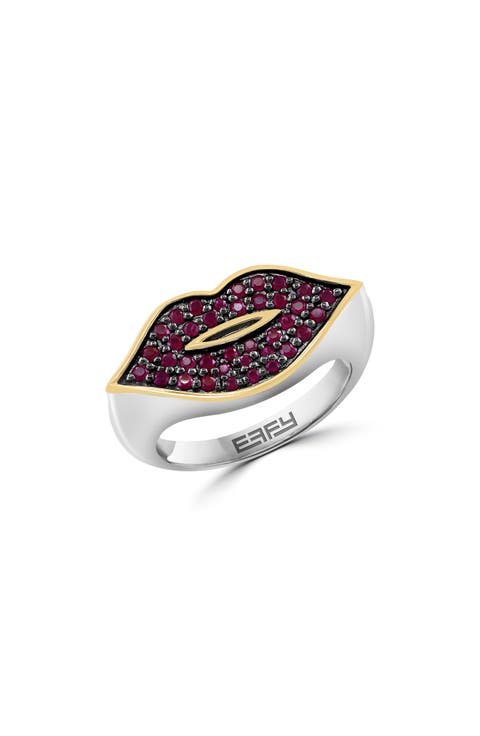 Sterling Silver & 14K Gold Pavé Ruby Lip Ring