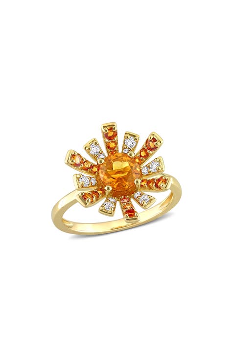 Anillo CZ Sunburst Rojo
