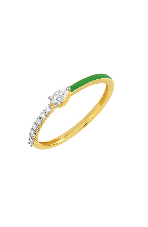 Anillo de Diamantes y Esmalte Verde - 0,23ct. (Exclusivo Nordstrom)