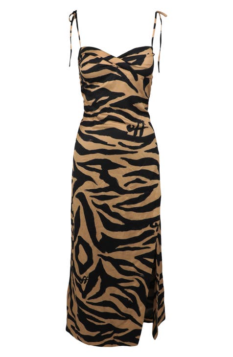 Vestido midi con abertura delantera retorcida y manga anudada