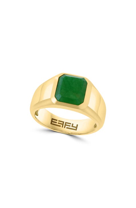 Anillo de sello de jade de plata de ley chapado en oro de 14 quilates