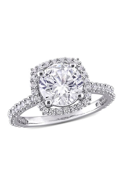 Anillo Halo Zafiro Blanco Creado Plata de Ley