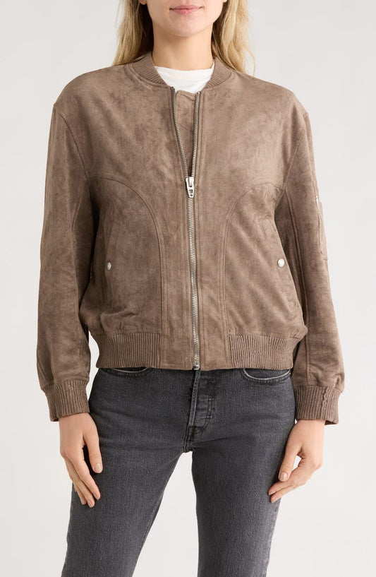 Faux Suede Bomber Jacket