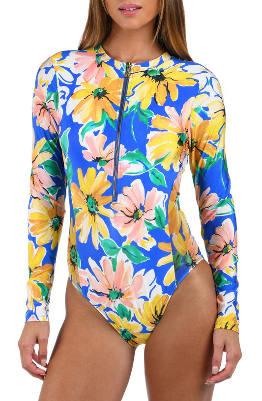 Sunflower Long Sleeve One-Piece Rashguard Swimsuit
