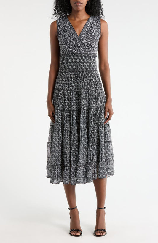V-Neck Sleeveless Mesh Midi Dress