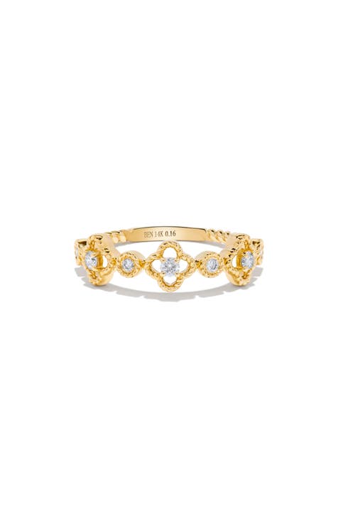 Anillo Trébol Diamante Oro 14K