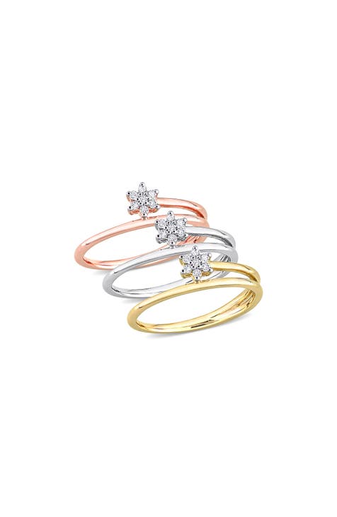 Juego De 3 Anillos De Diamantes Florales - 0.21ct.