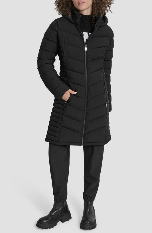 Cire Packable Hooded Longline Puffer Jacket