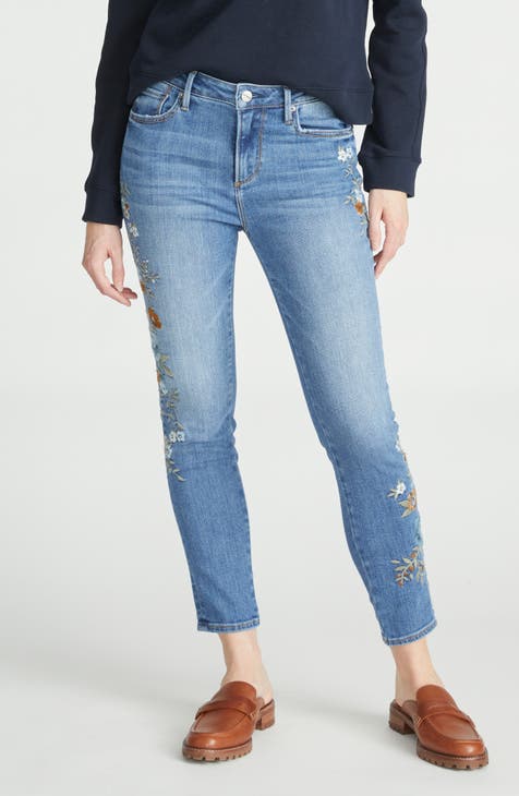 Vaqueros pitillo con bordado floral y talle alto Jackie