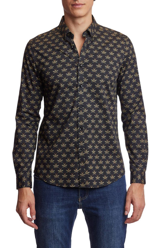 Brian Beetle Print Stretch Cotton Dress Shirt