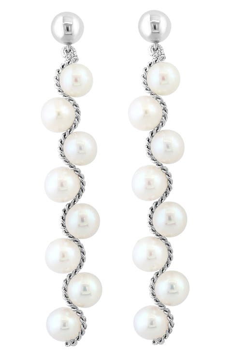 Sterling Silver 5mm Freshwater Pearl Linear Drop Earrings
